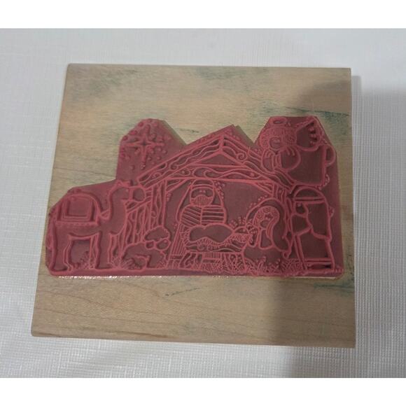 Christmas Nativity Pre Owned Wood Mounted Rubber Stamp - Picture 4 of 5
